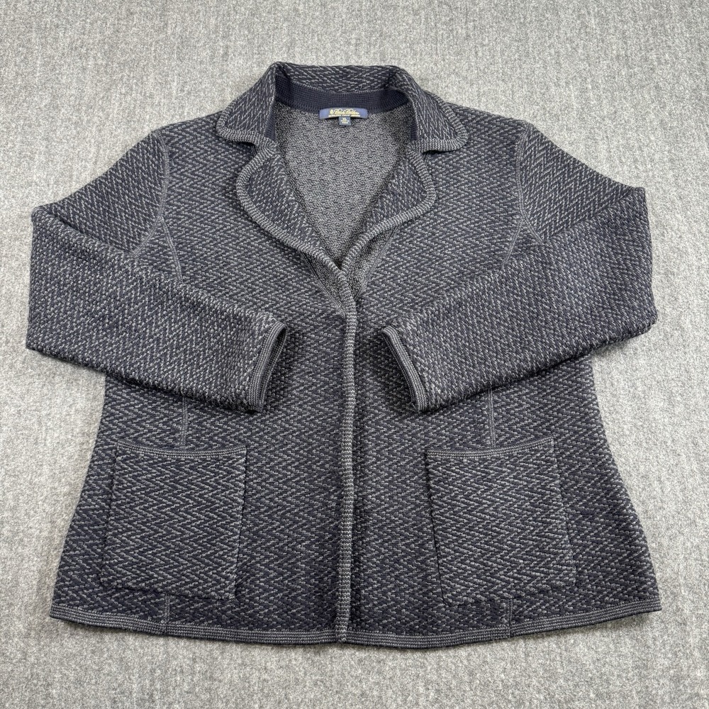 Brooks Brothers Womens XL Italian Merino Wool Cardigan Sweater Jacket Black Gray